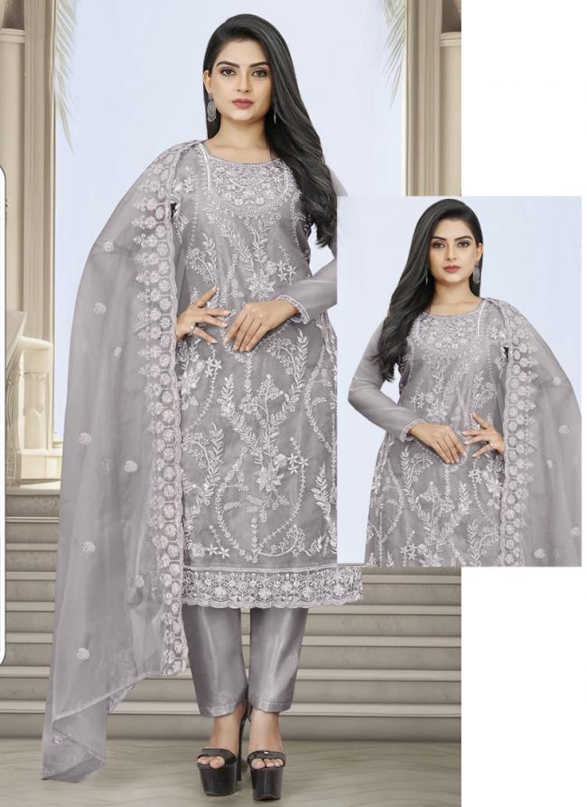 Organza Grey Eid Wear Embroidery Work Pakistani Suit